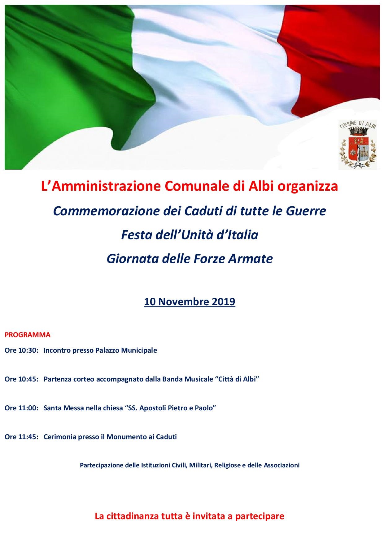 Commemorazione dei Caduti di tutte le Guerre  Festa dell’Unità d’Italia Giornata delle Forze Armate